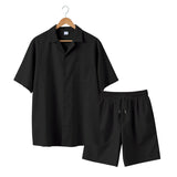 AIDASE  -  Summer Daily Casual Mens Two Pieces Sets Short Sleeve Button-up Lapel Shirt And Shorts Beach Outfits Men Solid Color Suits aidase-shop