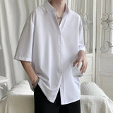 AIDASE  -  Summer Korean Fashion Drape Shirts for Men Short Sleeve Casual Comfortable Button Up Blouse White Black Gray aidase-shop
