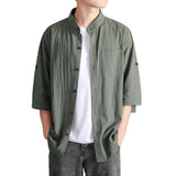 AIDASE  -  Loose Roll-Up Sleeves Men'S Button Down Shirt Men Fashion Spring Summer Casual Short Sleeve Turndown Neck Roupas Masculinas aidase-shop