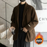 AIDASE  -  Men Black Brown Solid Color Simple Basic Casual Daily Single Button Long Sleeve Suit Blazer Autumn Winter Office Fashion Clothes aidase-shop