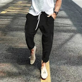 AIDASE  -  Men's Striped Linen Blend Harem Pants Elastic Waist Drawstring Casual Trousers aidase-shop
