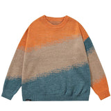 Aidase  Men Trendy Japanese Vintage Gradient Casual Knitted Sweater Autumn Winter Round Neck Long Sleeve Loose Pullover Tops Y2K Jumper