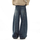 AIDASE  -  American Style Men's Jeans High Street Straight Wide Leg Curved Knife Design Loose Denim Pants Stylish Trousers aidase-shop