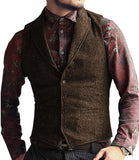 Aidase Grey Herringbone Men's Vests Lapel V Neck Wool Casual Formal Business Vest Slim Fit Gilet Waistcoat Groomman aidase-shop