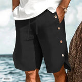 AIDASE  -  Men's Solid Color Drawstring Shorts 100% Cotton Summer Thin Loose Beach Shorts with Side Buttons Linen-Like Breathable Pockets aidase-shop