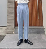 AIDASE  -  Paris Buckle Men's Suit Pants High Waist Slim Fit British Style Vintage Business Casual Straight Leg High Rise Long Trousers aidase-shop