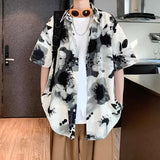 AIDASE  -  Ice Silk Men's Short Sleeved Shirt 2025 Contrast Color Print Summer Turn-down Collar Male Tops New Loose aidase-shop