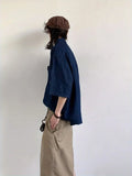 AIDASE  -  Summer Vintage Deep Blue Denim irt ex Casual Classic College Sle Simple Versatile Trendy ort Sve Square Collar aidase-shop