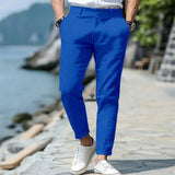 AIDASE  -  Men's Linen Blend Slim Fit Tapered Pants Summer Breathable Casual Trousers with Button Fly aidase-shop