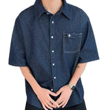 AIDASE  -  Blue Casual Short Sleeve Denim Shirt for Men Summer New Loose Style with Pocket Versatile Simple Design Top Casual Shirt aidase-shop