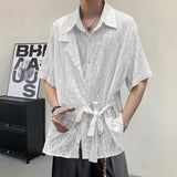 AIDASE  -  Summer New Men's Shirt Niche Jacquard Hollow Out Texture Design Chinese Style Lace-up Short Sleeved Lapel Men Tops 21E5617