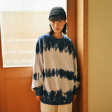 Aidase Japan fashion Retro Blue and White Tie-dye Loose round Neck Hoodie Male Student Couple Pure Cotton Pullover aidase-shop