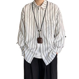 AIDASE  -  Loose Long Sleeve Men's Shirt Retro Vertical Stripes Color Block Spring Outerwear Casual Style Breathable Cool Sensation aidase-shop