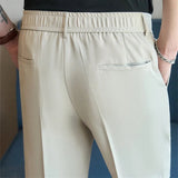 AIDASE  -  Men's Elastic Waist Suit Shorts Summer Solid Drawstring Business Casual Knee Length Pants Male Korean Fashion Short Trousers aidase-shop