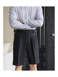 AIDASE  -  Summer Thin Naples Shorts Men British Style Paris Waist Buckle Button Straight  Knee Length Pants Vintage Business Casual Shorts aidase-shop