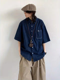 AIDASE  -  Summer Vintage Deep Blue Denim irt ex Casual Classic College Sle Simple Versatile Trendy ort Sve Square Collar aidase-shop