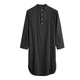AIDASE  -  Men's Cotton Button-down Sleep Robe Solid Color Stand Neck Long Sleeve Nightgown Fashion Comfortable Home Wear Loose Bathrobe aidase-shop
