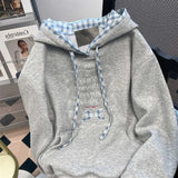 AIDASE  -  American Style Patchwork Women Hooded Sweatshirt Spring Autumn Letter Bow Embroidery Loose Pullovers Lady Hoodies aidase-shop