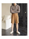 AIDASE  -  Summer Thin Naples Shorts Men British Style Paris Waist Buckle Button Straight  Knee Length Pants Vintage Business Casual Shorts aidase-shop