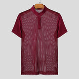 AIDASE  -  Men T Shirts Mesh Patchwork Transparent Turtleneck Short Sleeve Casual Camisetas Streetwear 2025 Fashion Sexy Tee Tops aidase-shop