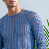 AIDASE  -  Spring Autumn Man Tide Textured Striped Slim Long Sleeved T-shirt Casual High Street Ins Breathable Neck Design Tops W11959 aidase-shop