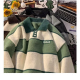 Aidase POLO Collar Sweater Boys Stripe Academy Winter Slouchy Style Man Clothes Retro Autumn Winter Thickened Coat Knit Sweater Men aidase-shop