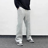 Aidase American Streetwear Gray Flared Sweatpant Men Double Knee Patch Micro Flare Overalls Harajuku Casual Patchwork Sweat Pants Black aidase-shop