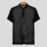 AIDASE  -  Men T Shirts Mesh Patchwork Transparent Turtleneck Short Sleeve Casual Camisetas Streetwear 2025 Fashion Sexy Tee Tops aidase-shop