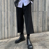 Aidase Mens Dark Style Casual Wide Leg Cropped Pants 2024 New Genderless Fashion Versatile Thin Retro Solid Color Suit Pants Unisex aidase-shop