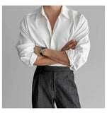 AIDASE  -  Lapel Pit Stripe Texture Long Sleeve Shirt Men's Casual Business Shirt High-end Drapery Light Versatile Top Male Blouse aidase-shop