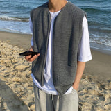 Aidase Men's Knitted Sleeveless Zipper Sweater Casual Luxury Clothing Waistcoat Tide Port Style Leisure Pullover Spring Retro Knitwear aidase-shop