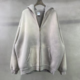 Aidase Men's Oversize Long Sleeve Washed Double Zipper Cardigan Hoodies Loose Plus Plush Gradient Women's Hooded Pullovers Winter aidase-shop