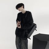 Aidase Autumn Clothing Men's Luxury Chic Mink Wool Knitted Sweater Korean Vintage Popular Zipper Long Sleeve Loose Stylish Knitwear