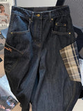AIDASE  -  American Retro Plaid Large ket Workwear Denim orts Men Summer Design Loose Wide Leg Casual Seven-Foot Pants aidase-shop