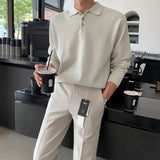 AIDASE  -  Autumn Korean Style Men's Solid Color Turn-down Collar Long Sleeve Button Casual Trendy Simple Basic Pullovers Male Clothes Tops aidase-shop