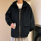 Aidase Black Men Hooded Jacket Bomber Jacket Spring and Autumn Men's Windbreakers Zipper Coats Loose Cargo jackets Outerwear 5XL aidase-shop