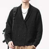 AIDASE  -  New Fashion Autumn Winter Men's Solid Color Turn-down Collar Double-breasted Long Sleeve Knitted Cardigans Male Coats Clothes aidase-shop