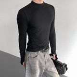 AIDASE  -  Men's Solid Color Half Turtleneck Long-Sleeved T-Shirt American Retro Fashion Trend High Street Slim Breathable Niche Men's Tops aidase-shop
