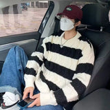 40.41Aidase American High Street Trendy Men and Women Personalized Striped Round Neck Knitted Sweater Couple Loose Retro Simple Casual Top aidase-shop