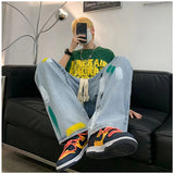 AIDASE  -  Splash Ink Men Baggy Jeans Y2k Denim Trousers Japanese Vintage Doodle Straight Drawstring Jeans Cargo Pants Gothic Streetwear aidase-shop