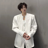 AIDASE  -  Korean Style Men's Shirt Fake Two-piece Design Single Breasted Men Lace Button Shoulder Pad Long Sleeve Shirts New 9W3092 aidase-shop