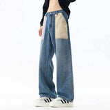 AIDASE  -  Fashion Men's Jeans Autumn New Contrast Color Pocket Patchwork Loose Wide Leg Straight Trendy Versatile Denim Pants 21E7517