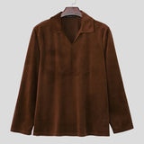 AIDASE  -  Men Shirts Solid Color Lapel Long Sleeve Velour Casual Men Clothing Streetwear Loose Fashion Leisure Male Shirts aidase-shop