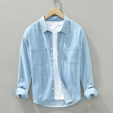 Long Sleeve Denim Shirt for Men Pure Cotton Casual Cowboy Tops Clothing Male New Fashion Stripes Button Up Shirt aidase-shop