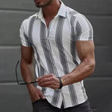 AIDASE  -  Daily Leisure Mens Button Shirts Vintage Short Sleeve Turn-down Collar Shirt Tops Men Spring Summer Casual Striped Print Shirts aidase-shop