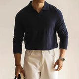 AIDASE  -  Spring Autumn Casual Men's Polo Sweater Vintage Solid Color Long Sleeve Slim Polo Shirts Men Stylish Turn-down Collar Sweaters