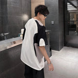 AIDASE  -  Short Sleeved Men's T-shirt American Style High Street Shoulder Pad Round Neck Contrast Color Spliced Design Tops 21E5861 aidase-shop