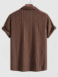 Aidase Men's Camp Collar Button Up Geometric Jacquard Openwork Short Sleeves Shirt aidase-shop