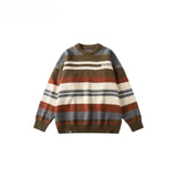 AIDASE  -  Winter Men's Retro O-neck Sweater with Contrasting Stripes Casual Loose Pullover Sweater for Teenagers Preppy Striped Cardigan aidase-shop