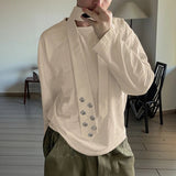 AIDASE  -  Men T Shirt Solid Color O-neck Long Sleeve Casual Male Tee Tops With Belt Streetwear Loose Fashion Men Clothing aidase-shop